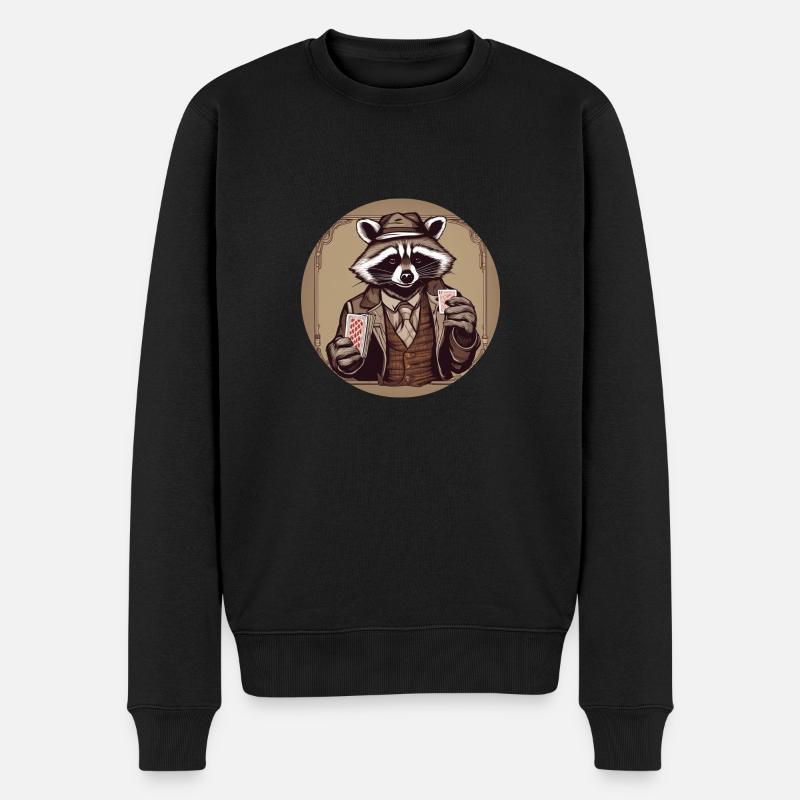 Poker Waschbär - Männer Premium Bio Pullover - Schwarz
