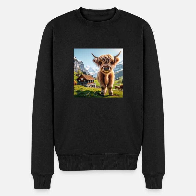 Süße und flauschige Hochlandkuh - Männer Premium Bio Pullover - Schwarz