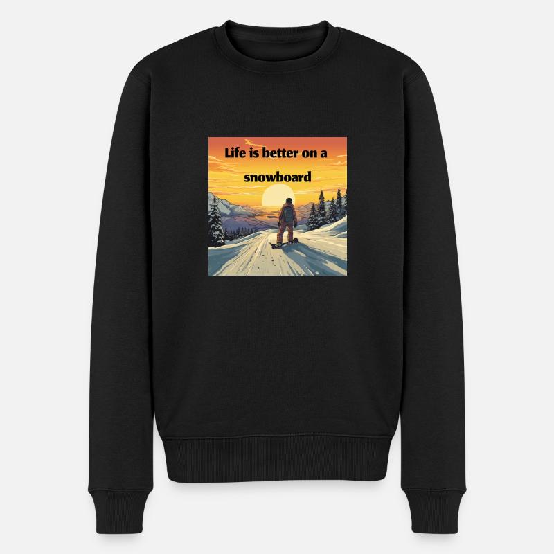 Snowboard Loving Retro Sunset Style - Männer Premium Bio Pullover - Schwarz