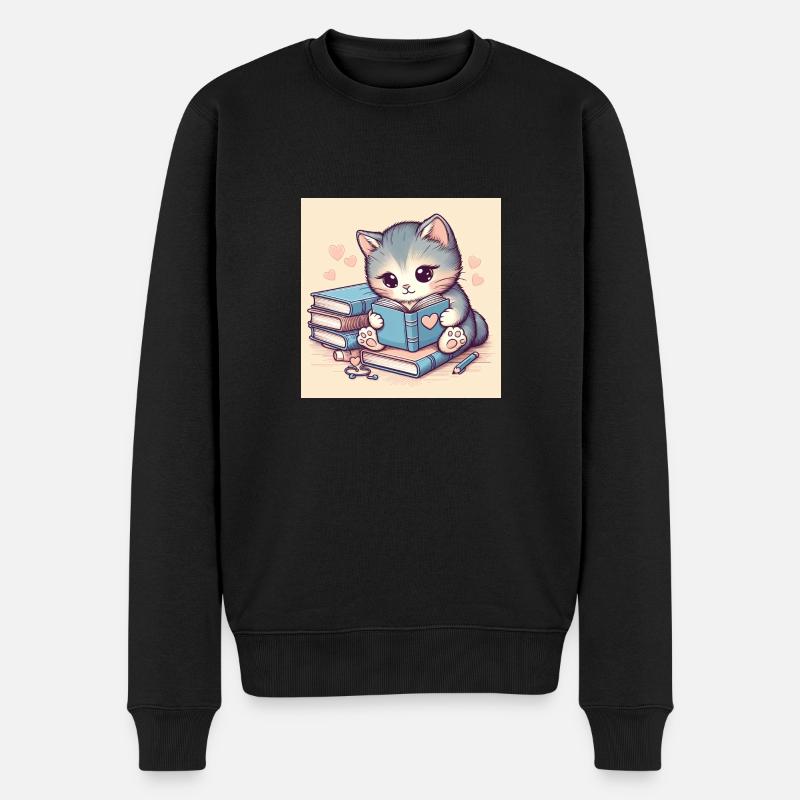 Chat avec des livres - Pull Premium bio Homme - noir