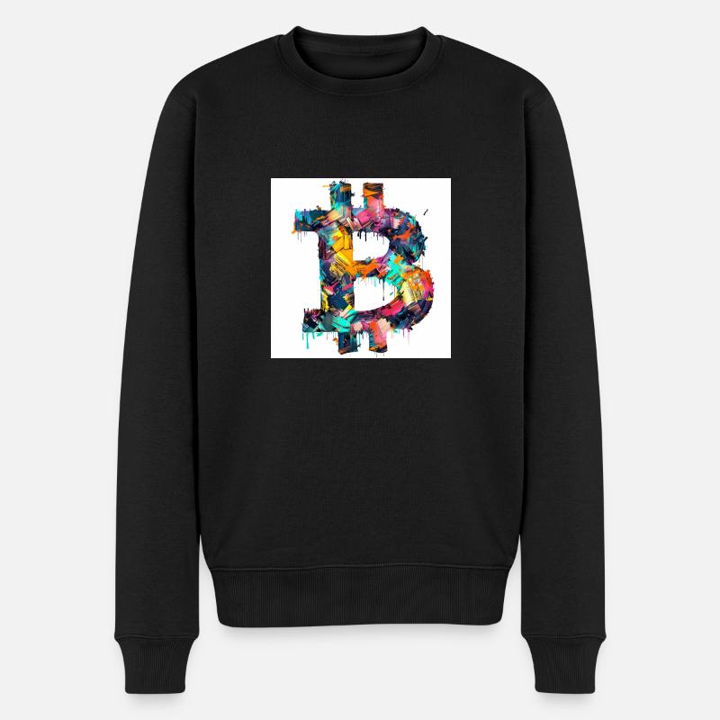 BTC Logo bunt Bitcoin kunst farbe Crypto - Männer Premium Bio Pullover - Schwarz