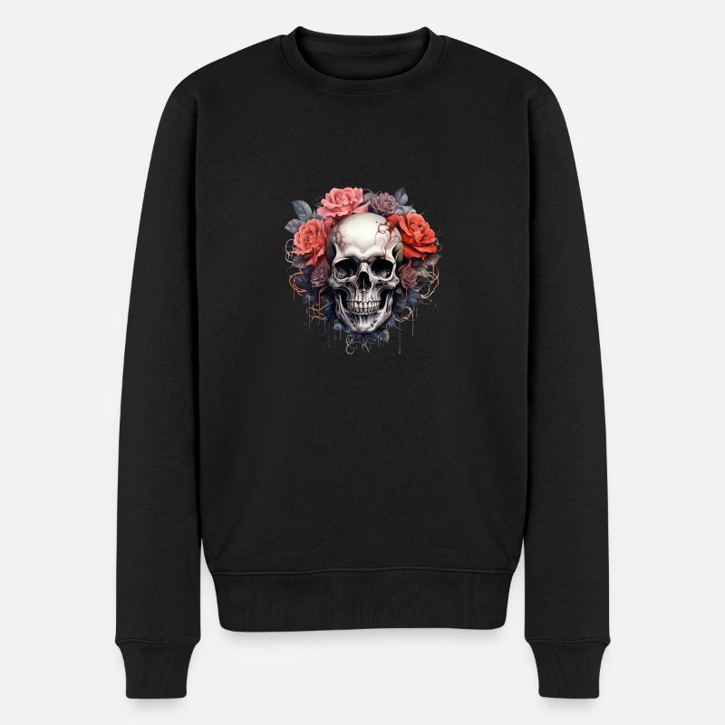 La danse macabre : roses et crâne gothique - Pull Premium bio Homme - noir