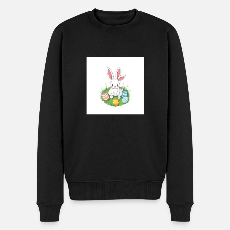 Hase, Ei und Osterfreude - Männer Premium Bio Pullover - Schwarz