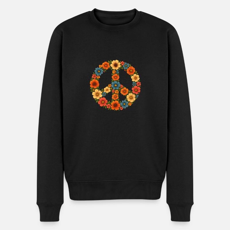 Blumiges Peace Symbol - Männer Premium Bio Pullover - Schwarz