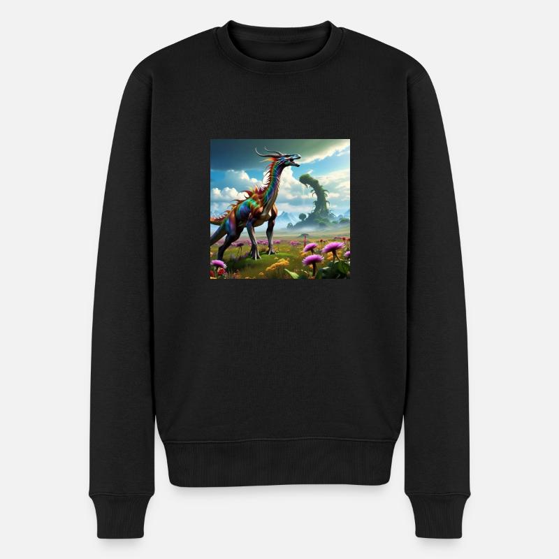 bunter drache,landschaft,blumenwiese,fantasy - Männer Premium Bio Pullover - Schwarz