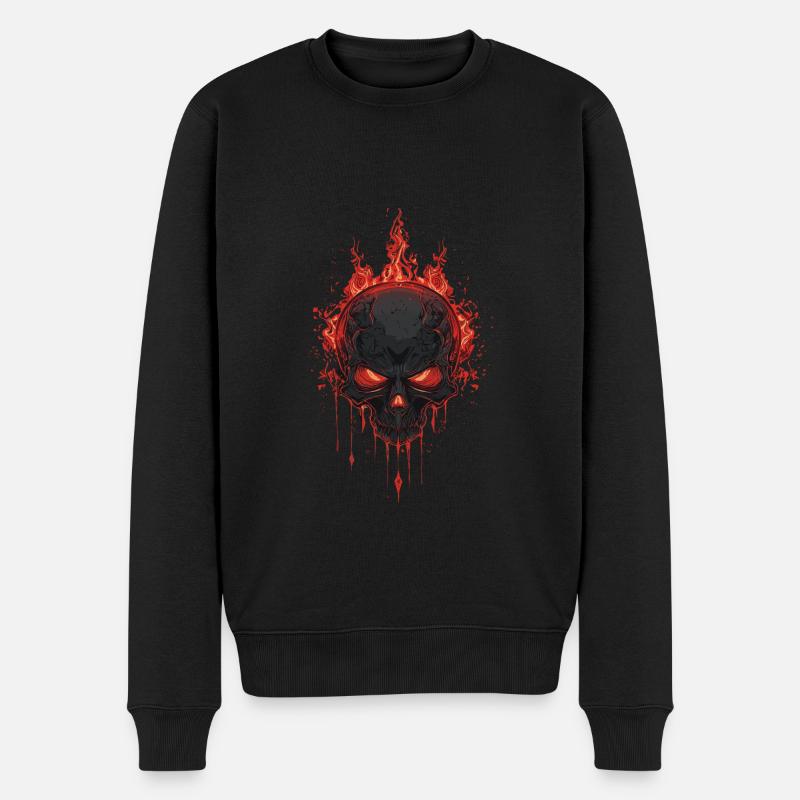 Crâne avec flammes - Pull Premium bio Homme - noir