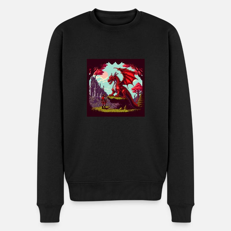 8bit Pixel Drache - Männer Premium Bio Pullover - Schwarz