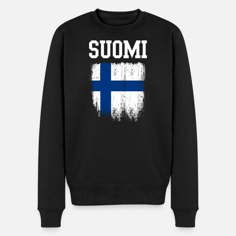 Suomi-Fanische Flagge in Not - Männer Premium Bio Pullover - Schwarz