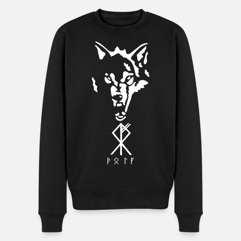 Wikinger-Rune des Wolfes - Männer Premium Bio Pullover - Schwarz