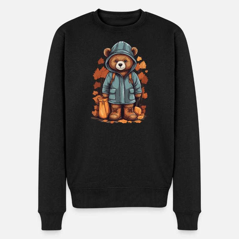 Süßer Bär mit Regenmantel - Männer Premium Bio Pullover - Schwarz