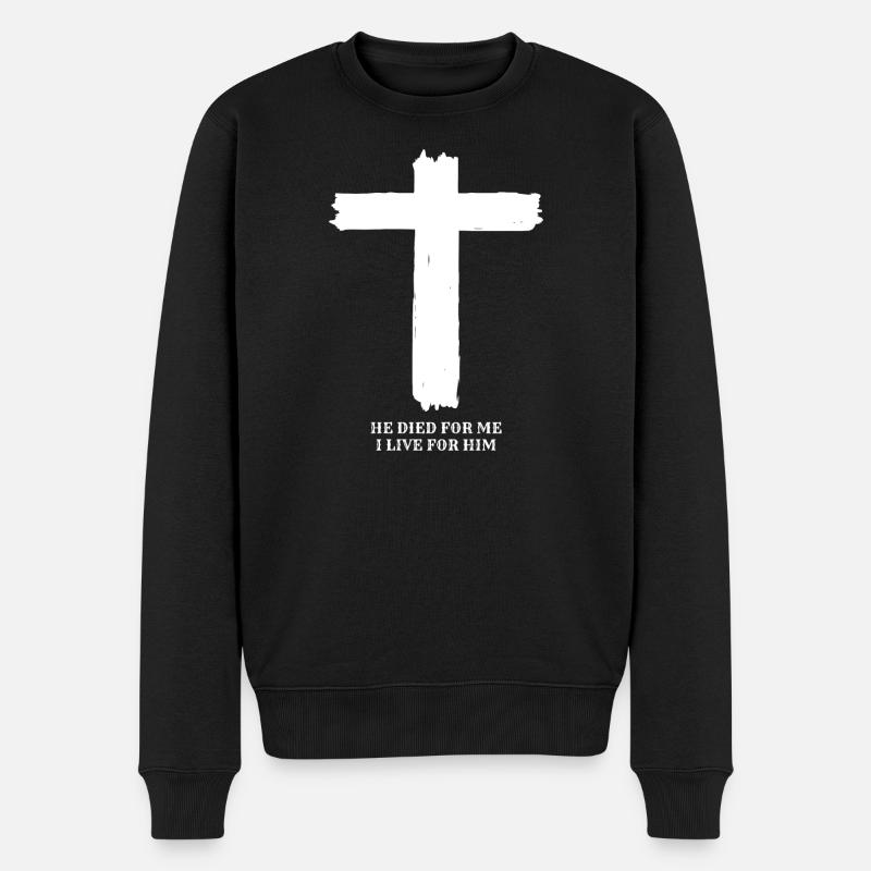 Kreuz - He Died for me - I live for him - Männer Premium Bio Pullover - Schwarz