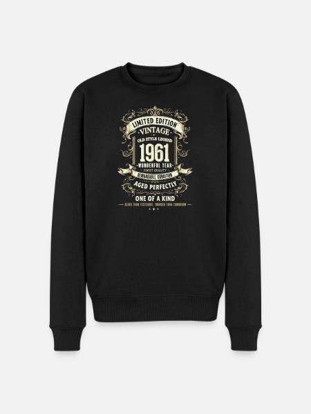 Geboren 1961, Baujahr 1961 Geburtstags Shirt 60er - Männer Premium Bio Pullover - Schwarz