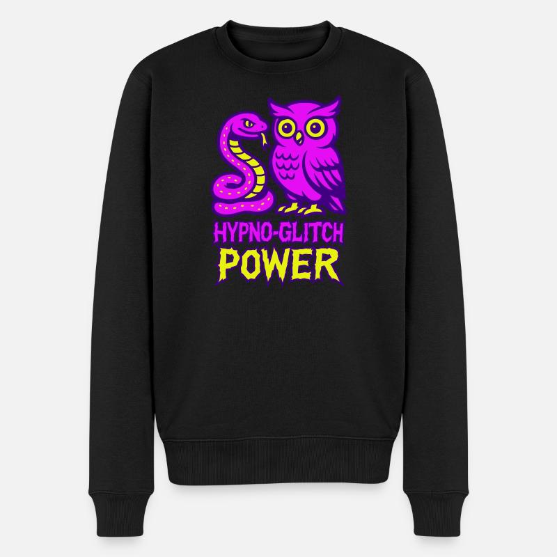 Hypno Glitch Power Owl - Männer Premium Bio Pullover - Schwarz