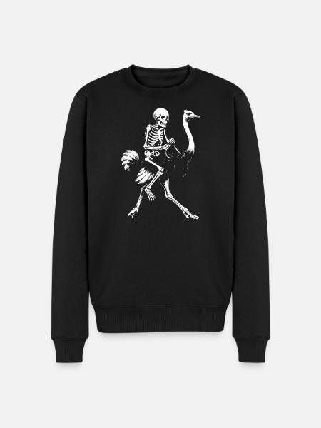 Eerie Skeleton on Flying Ostrich Illustration - Men's Premium Organic Jumper - black