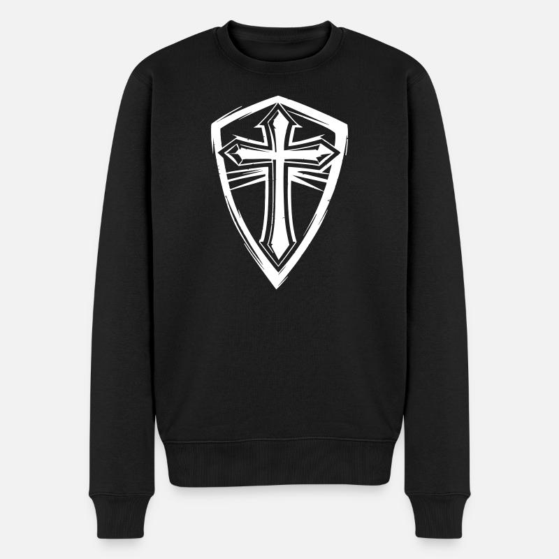 Kreuzsymbol im Shield-Design - Männer Premium Bio Pullover - Schwarz