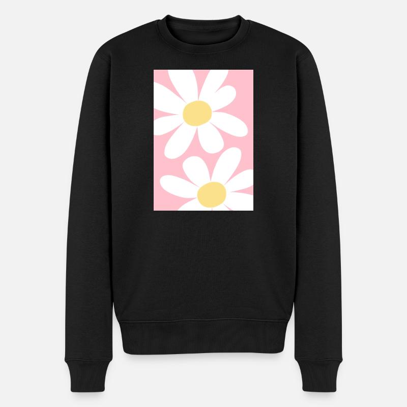 Rosa mit Blumen - Männer Premium Bio Pullover - Schwarz