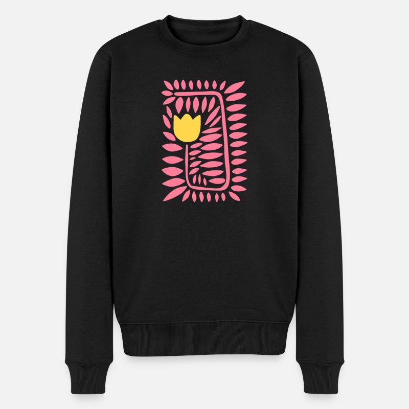 Tulip yellow and pink  - Männer Premium Bio Pullover - Schwarz
