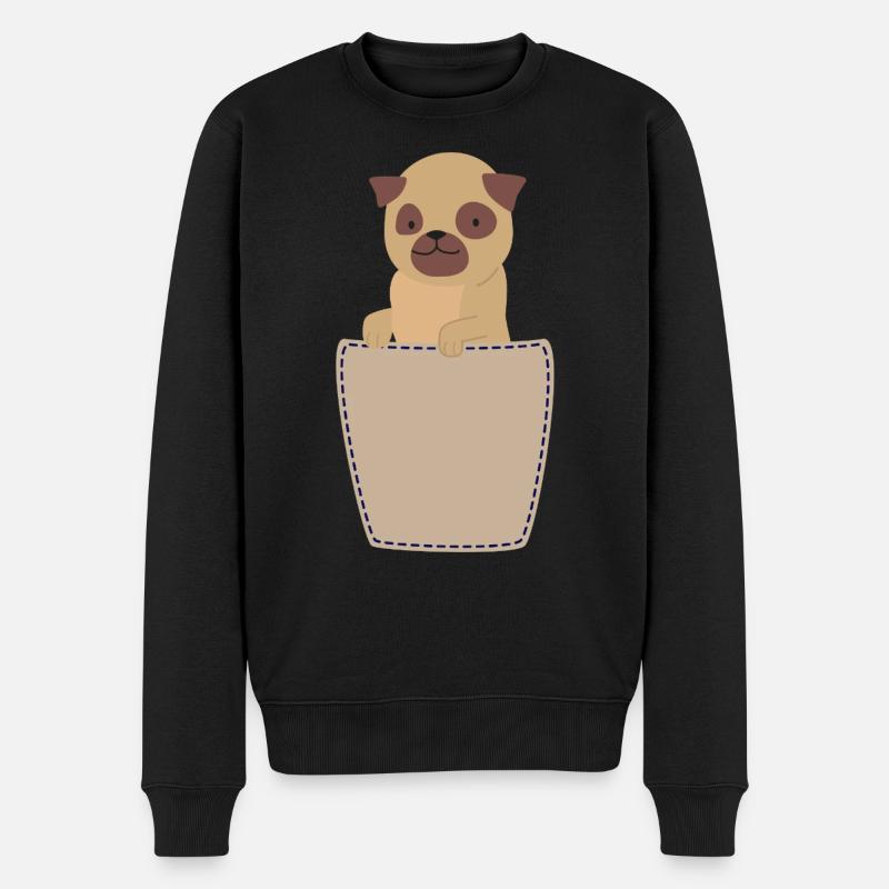 Brusttasche mit Mops - Männer Premium Bio Pullover - Schwarz