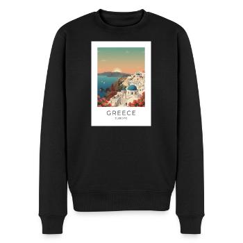 Vue côtière du coucher de soleil de Santorin - Pull Premium bio Homme - noir - Devant - Nico (187cm)