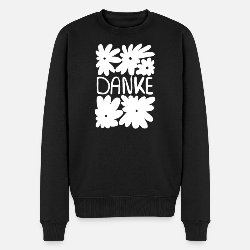 Danke - weiße Blumen - Männer Premium Bio Pullover - Schwarz
