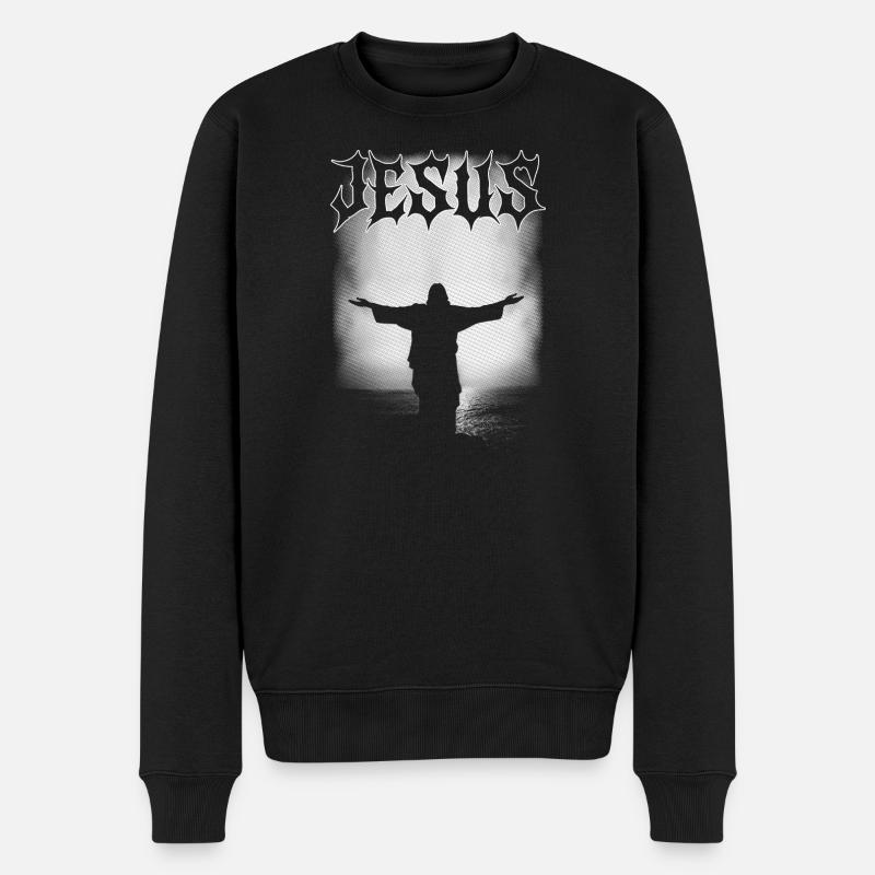 JESUS-GRAFIKKUNST - Männer Premium Bio Pullover - Schwarz