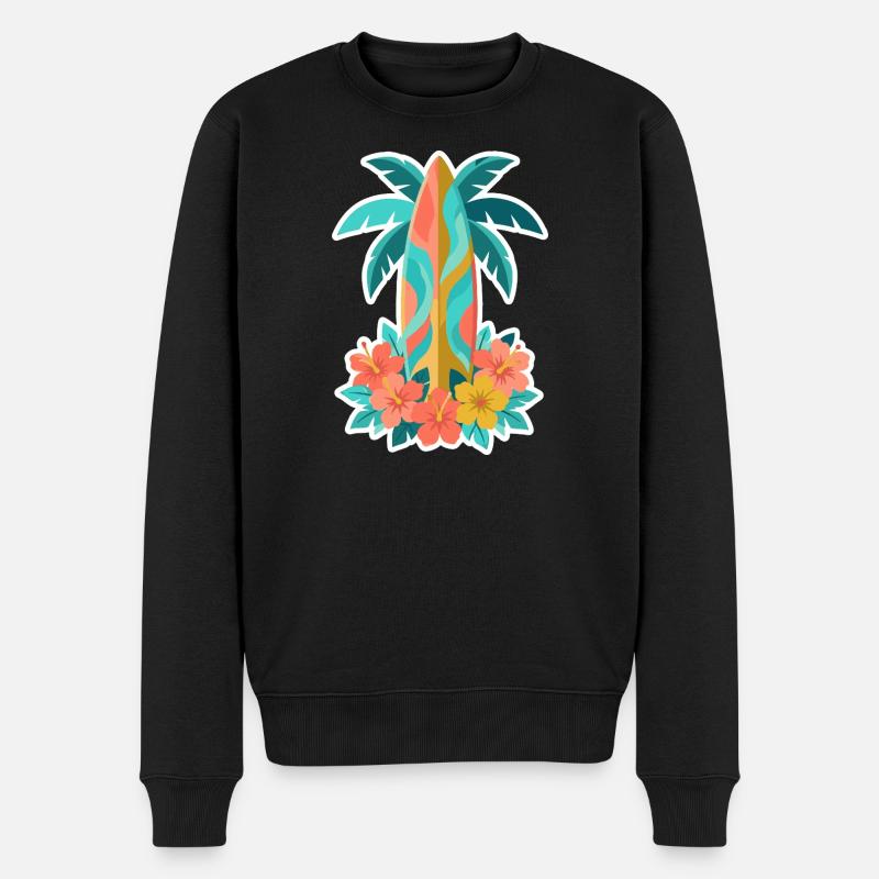 Floraison de l’hibiscus sur planche de surf tropicale - Pull Premium bio Homme - noir