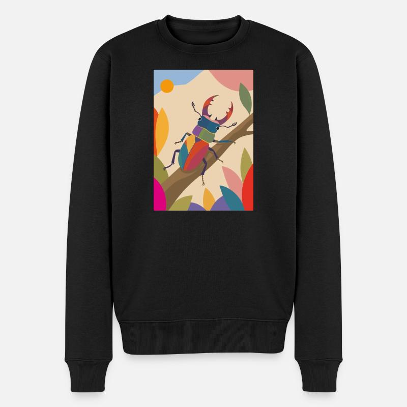 Bunter Hirschkäfer im Naturstil - Männer Premium Bio Pullover - Schwarz