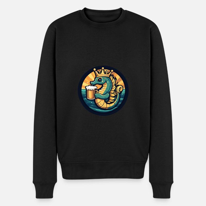 Seepferd Bier - Männer Premium Bio Pullover - Schwarz