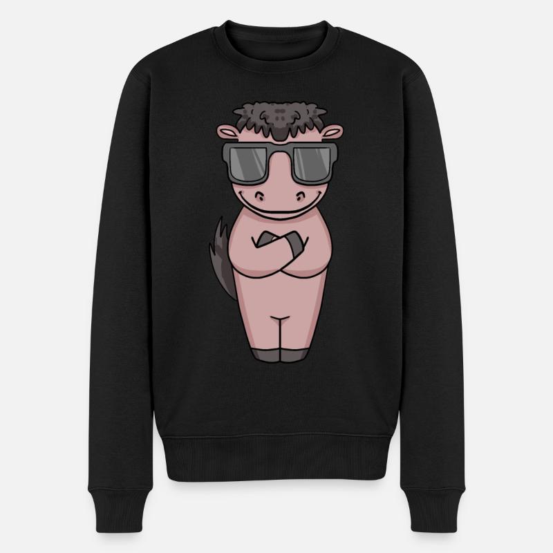 Pferd mit Sonnenbrille - Männer Premium Bio Pullover - Schwarz