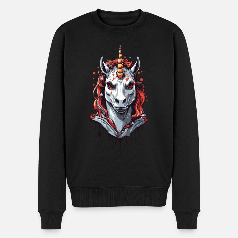 Dunkles Vampir Einhorn Halloween Design - Männer Premium Bio Pullover - Schwarz