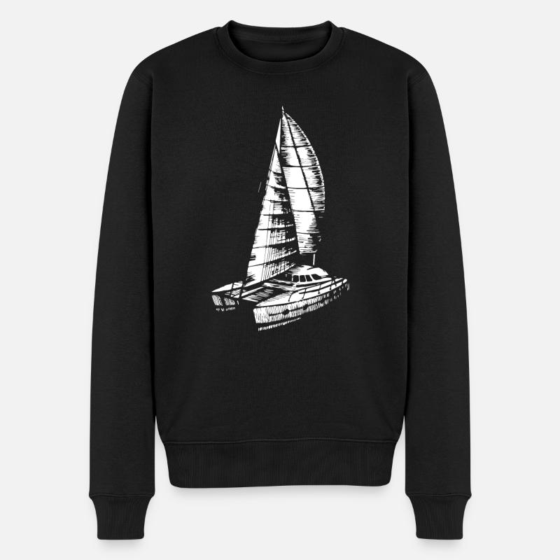 Catamaran Boat Old Sailing Boat Ocean Sea Sailing - Männer Premium Bio Pullover - Schwarz