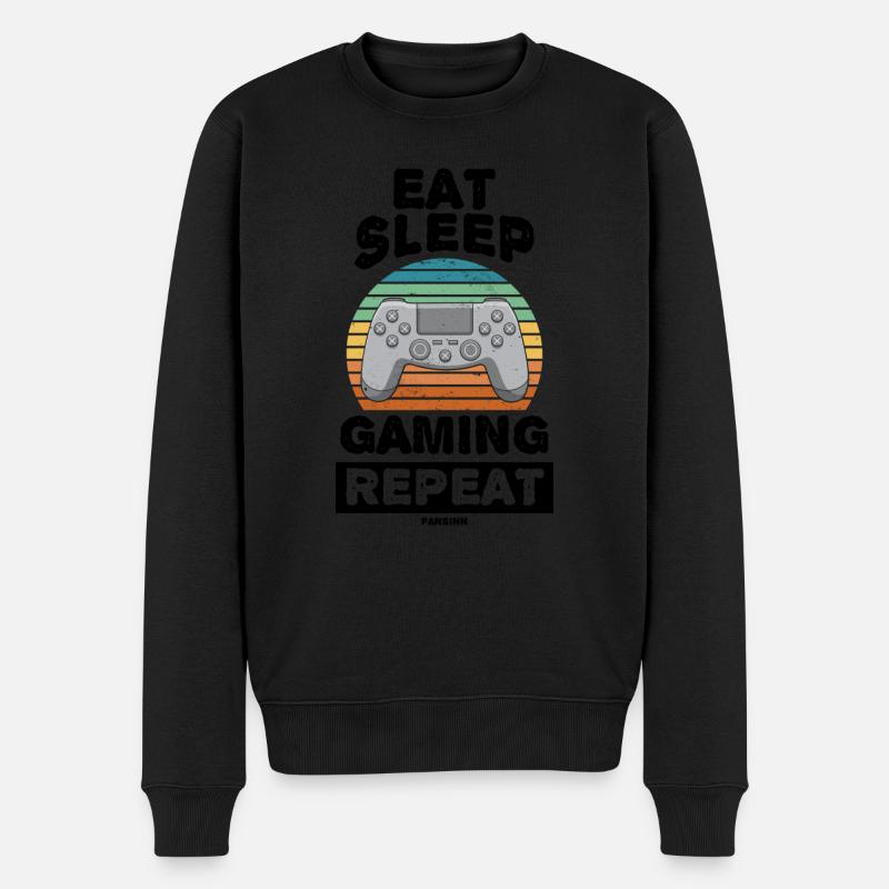 Eat Sleep Gaming Repeat - Männer Premium Bio Pullover - Schwarz