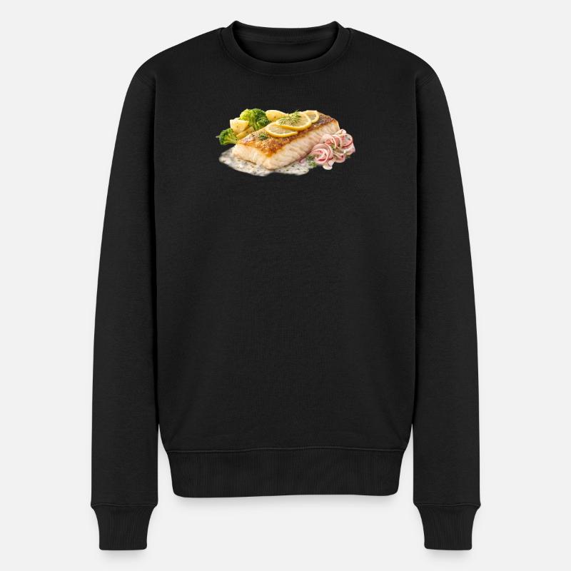 Zitronen Dill Lachsfilet - Männer Premium Bio Pullover - Schwarz