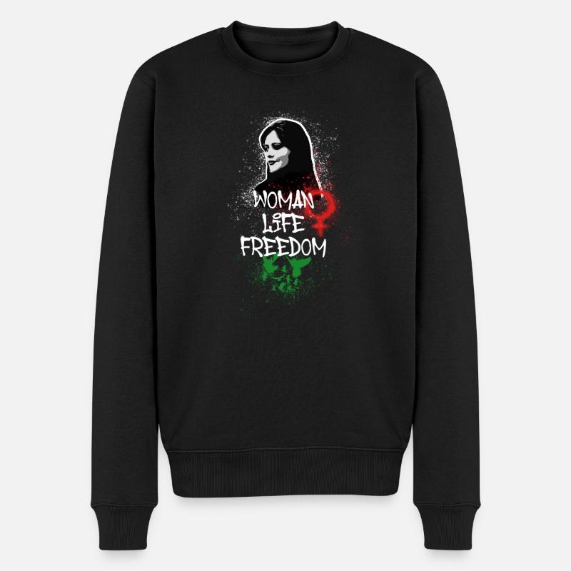 woman life freedom,vögel,iran,graffiti,Mahsa Amini - Männer Premium Bio Pullover - Schwarz