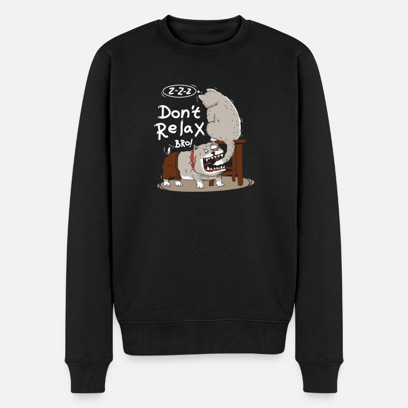 Hund ärgert schlafende Katze - Männer Premium Bio Pullover - Schwarz