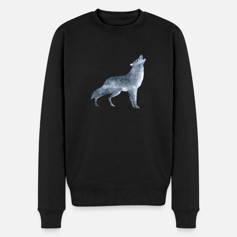Heulender Wolf im Mondschein - Männer Premium Bio Pullover - Schwarz