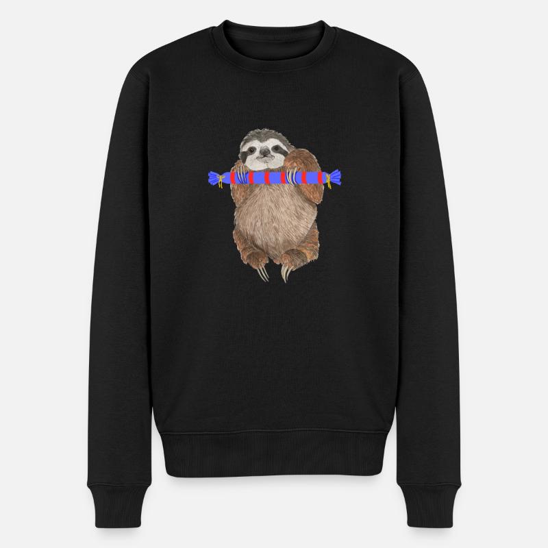 Faultier mit Geschenk - Männer Premium Bio Pullover - Schwarz