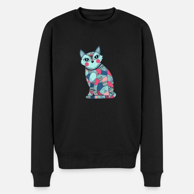 Patchwork Katze - Männer Premium Bio Pullover - Schwarz
