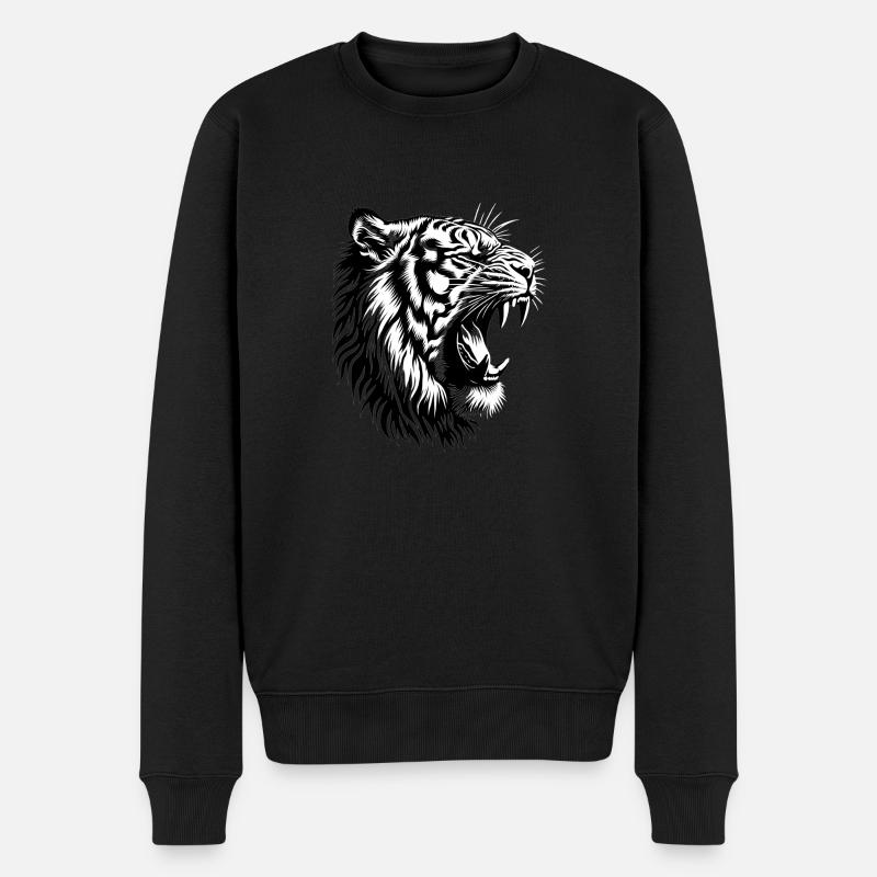 Tiger brüllt im Kindergarten - Männer Premium Bio Pullover - Schwarz