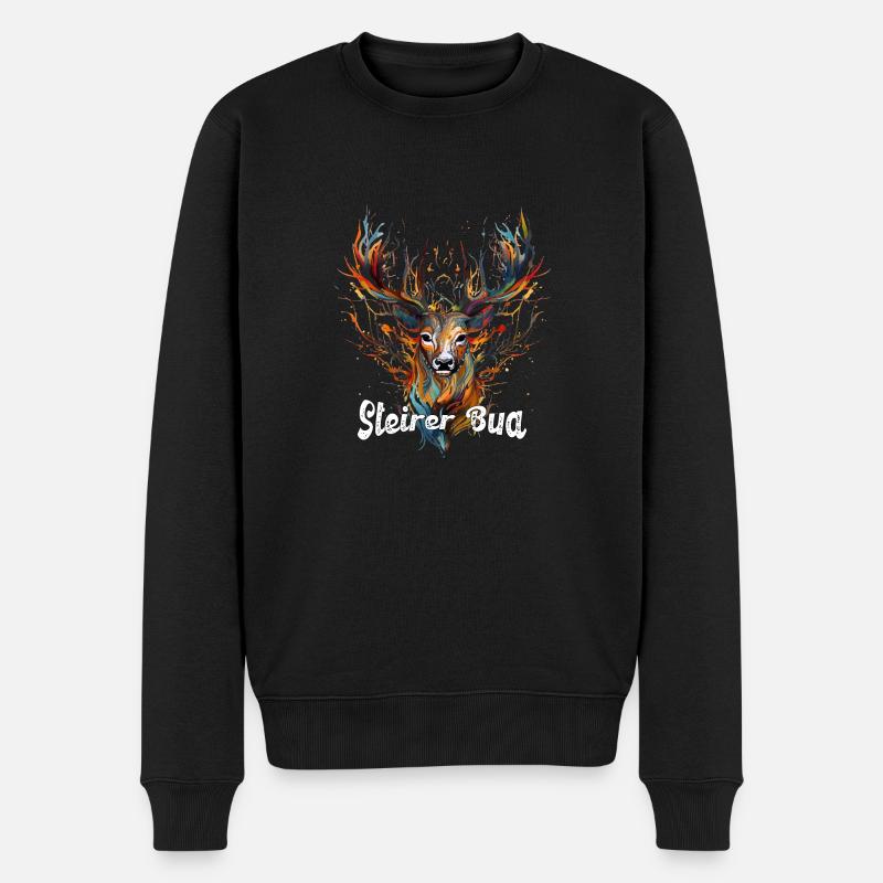Steirer Bua mit Hirsch Steiermark Design Steirer - Männer Premium Bio Pullover - Schwarz