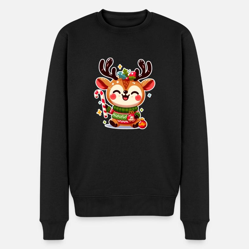 Frohes Weihnachtsrentier - Männer Premium Bio Pullover - Schwarz
