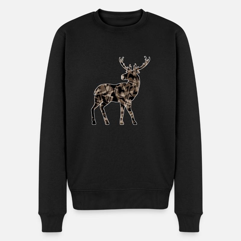 Hirsch - Männer Premium Bio Pullover - Schwarz