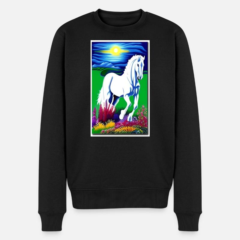 Pferd | reiten | Tier | Reittier | Bunt - Männer Premium Bio Pullover - Schwarz