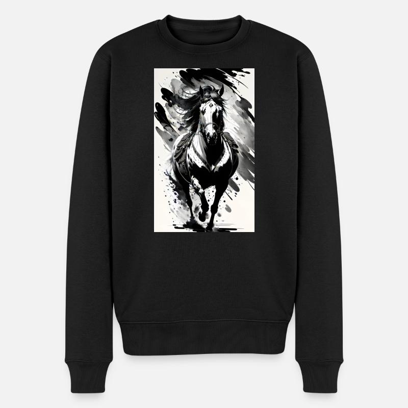 Pferd | reiten | Tier | Reittier | Bunt - Männer Premium Bio Pullover - Schwarz