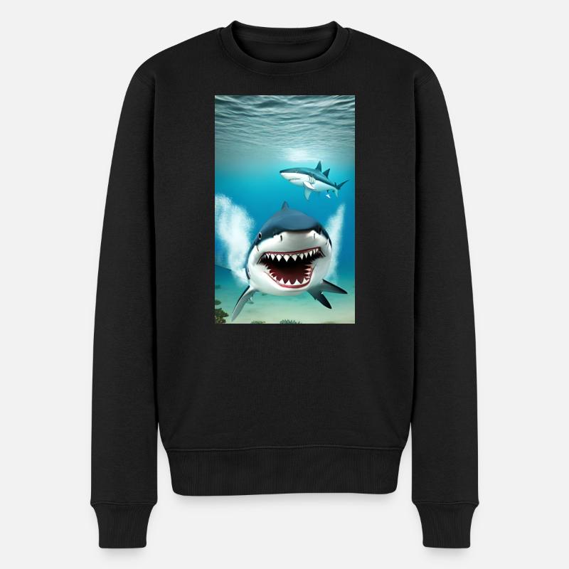 Hai | Weißer Hai | Meerestier | Fisch - Männer Premium Bio Pullover - Schwarz
