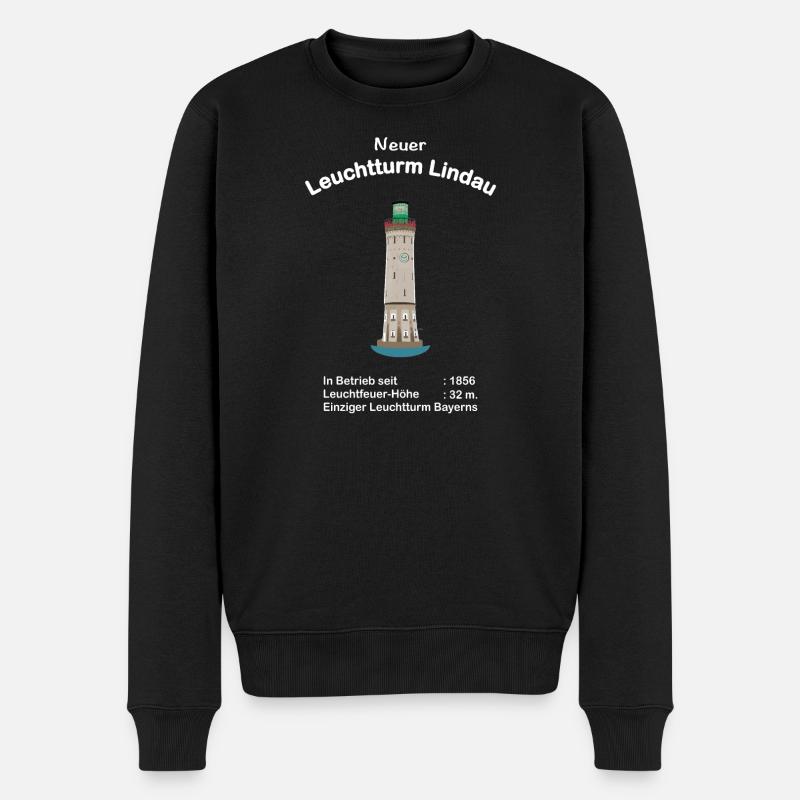 Lindau, Neuer Leuchtturm, Bodensee, Zeichnung - Männer Premium Bio Pullover - Schwarz