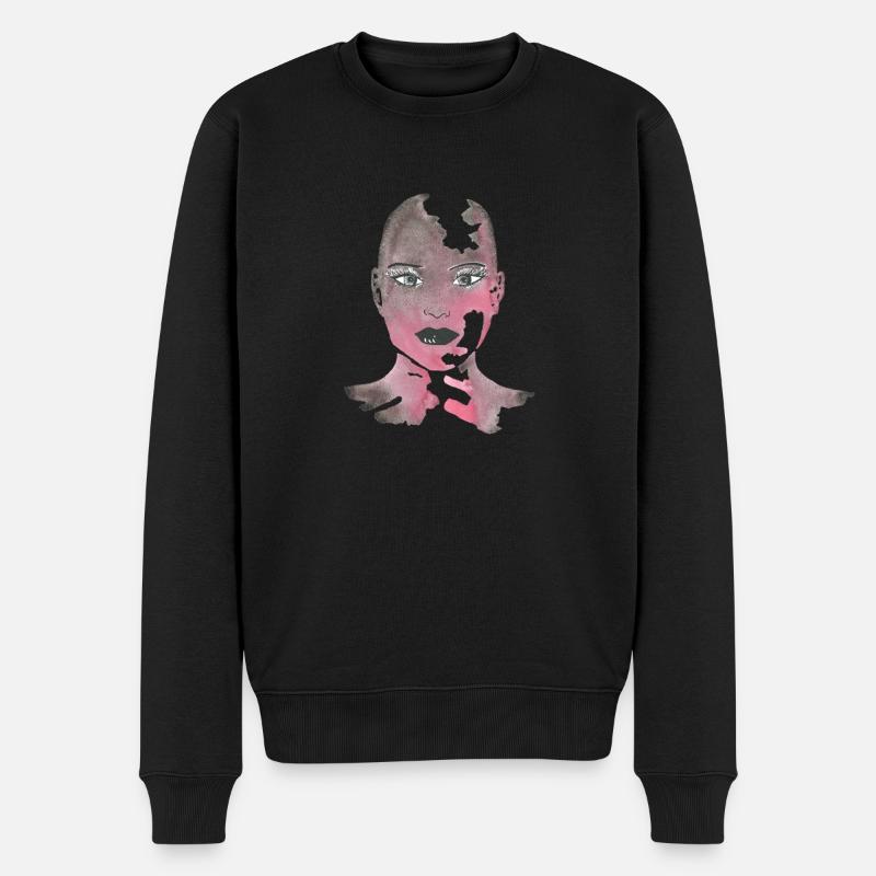 Zerrissenes pinkes Aquarellporträt - Männer Premium Bio Pullover - Schwarz