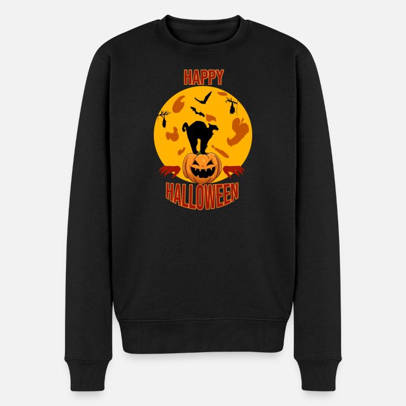 Joyeux Halloween Chat Lune Citrouille - Pull Premium bio Homme - noir