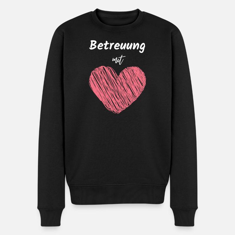 Betreuung mit Herz Pflegekraft Spruch Job Hilfe - Männer Premium Bio Pullover - Schwarz