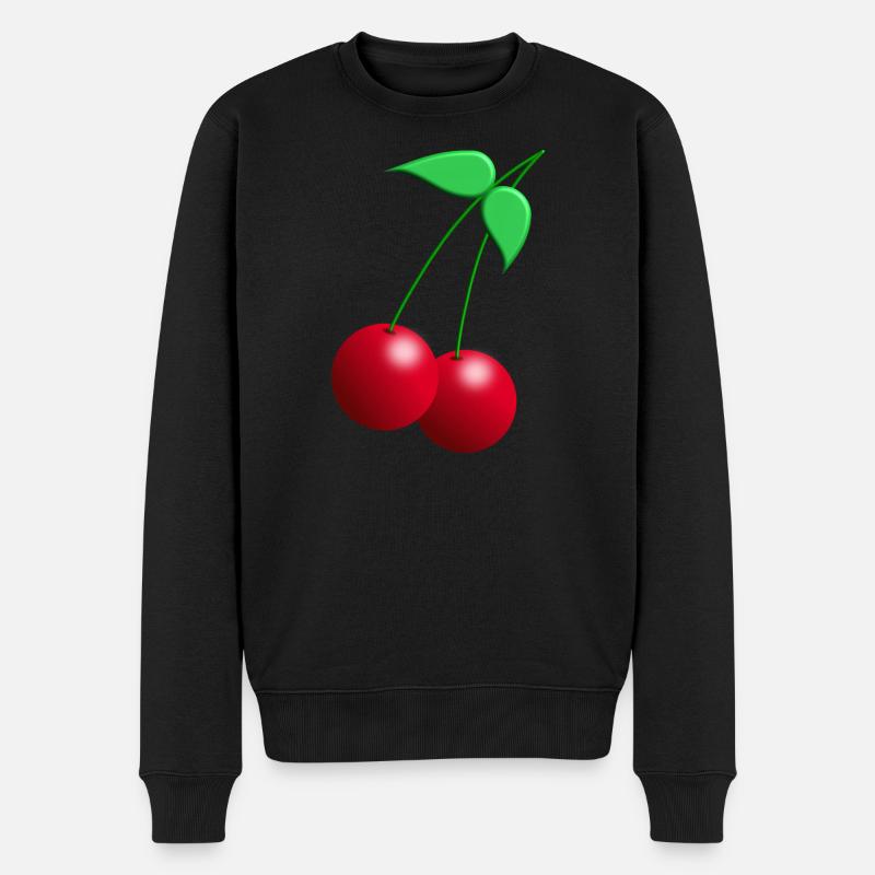 Zwillings Kirschen mit Blättern - Männer Premium Bio Pullover - Schwarz
